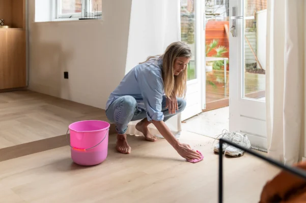 Moteris valanti vinilines grindis